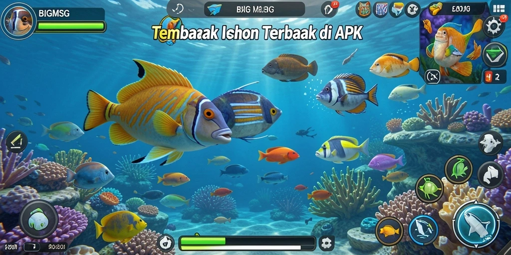 Tampilan permainan BIGMSG dengan aksi menembak ikan yang seru.