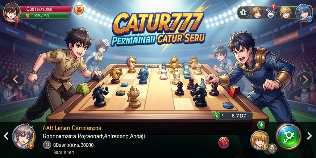 Tangkapan layar utama dari CATUR777 menampilkan duel karakter Anime.