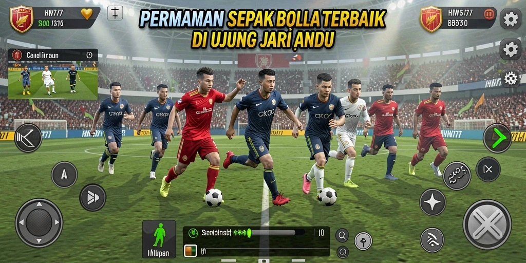 Tampilan gameplay seru di lapangan sepak bola.