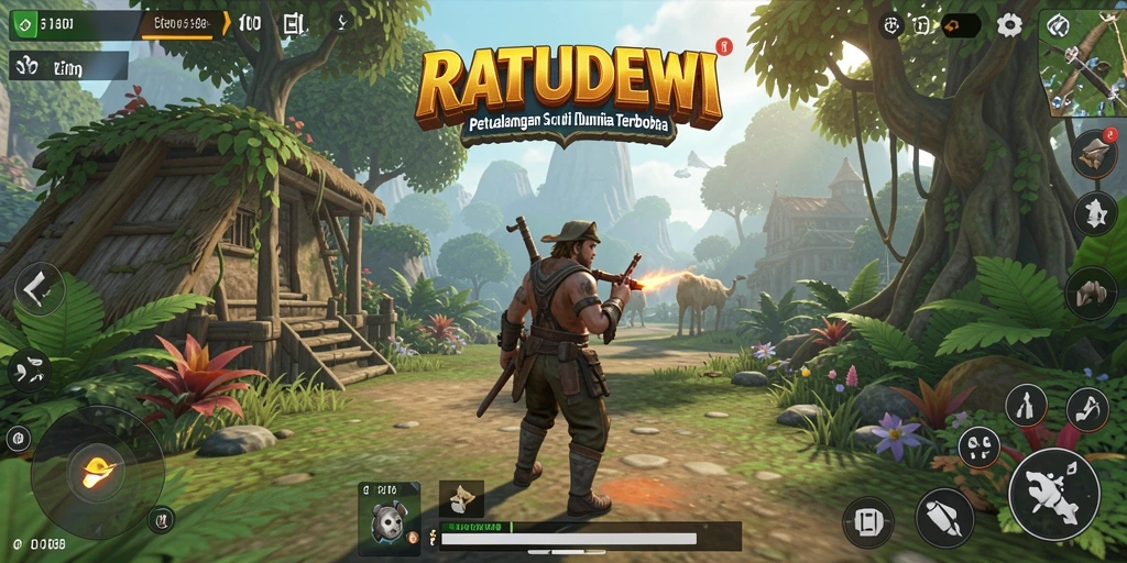 Tangkapan layar gameplay menampilkan eksplorasi dunia luas RATUDEWI.