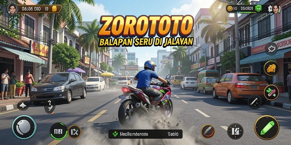 Tampilan gameplay seru dalam ZOROTOTO dengan balapan di jalanan.